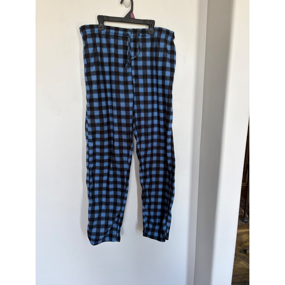 Real Essentials Mens Blue Black Buffalo Plaid Fleece Pajama Pants Large RN166455